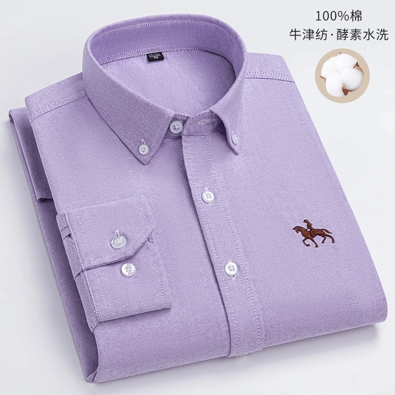 S~6XL Cotton Oxford Shirt For Men's Long Sleeve Plaid | SAMAG