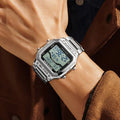 SANDA Fashion Digital Sport Watches Men Waterproof Stopwatch Alarm Date Week Watch Man Golden Strap LED Square Dial Wristwatch