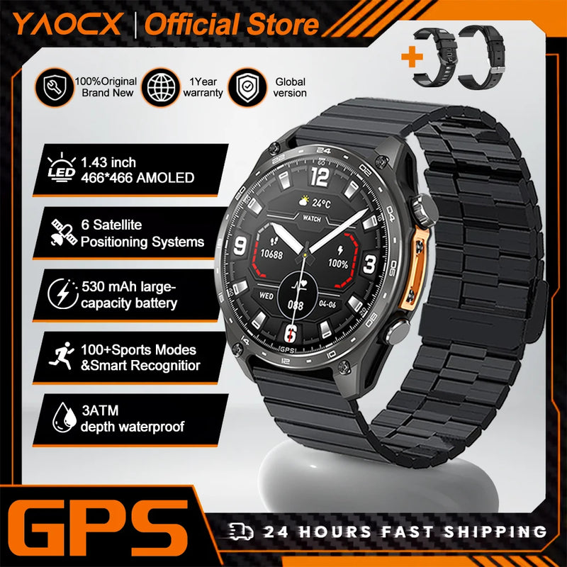2026 New Military Smart Watch Men Built-in GPS 530mah Bluetooth Call 3ATM Waterproof Barometric Altimeter Sports Smart Watches