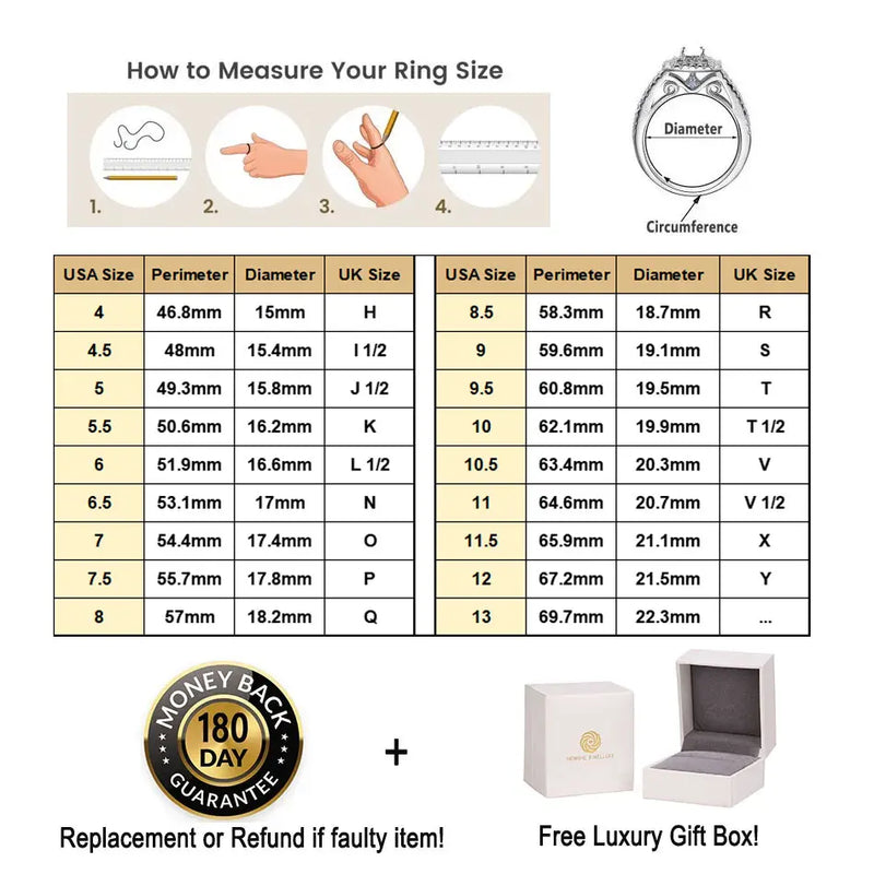 Newshe 925 Silver Bridal Set Original Wedding Rings for Women 1.8Ct Round Cut Zircon Moissanite Engagement Ring Enhancer Band