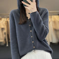 Hooded Cashmere Cardigan 100% Merino Wool Women's Sweater - View 8 | SAMAG