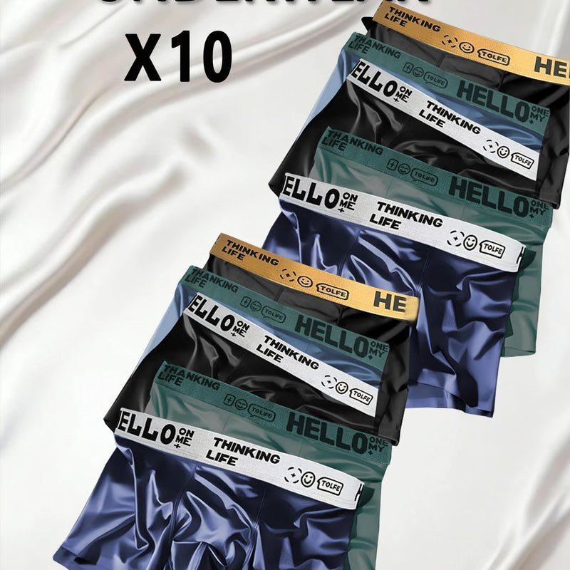 5/10pcs/set Ice Silk Men's Underwear Solid Color Men Boxer Shorts Summer Breathable Underpants U Convex Lingerie Sexy Panties