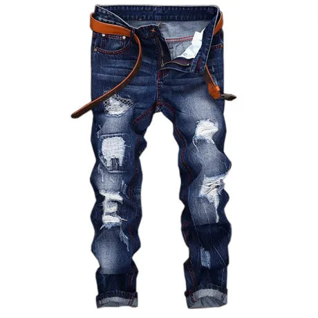Fashionable New Men's Motorcycle Jeans Pleated Holes | SAMAG