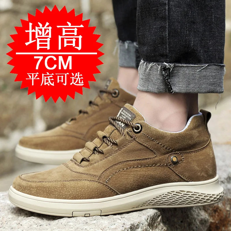 Men's Invisible Height Elevator Shoes Sneakers Lifting Shoes Taller Hidden Heel 7cm Trainers Cow Suede Hidden Heel Shoes