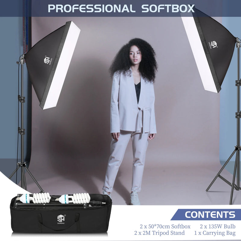 New 30w 40w Photography 50x70CM Softbox Lighting Kits System Soft box Continuous Light Use For Photo Studio Portrait Shooting
