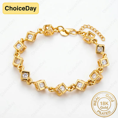 18K Gold Plated Exquisite Square Zircon Bracelet for Women - Fashionable Wedding Jewelry and Party Gift | SAMAG