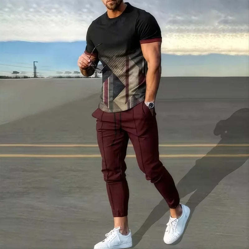 Summer basketball sportswear set short sleeved T - shirt long pants two - piece men's 3D printed casual - View 9 | SAMAG
