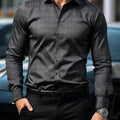 Men's dark plaid long sleeved shirt slim fit European | SAMAG