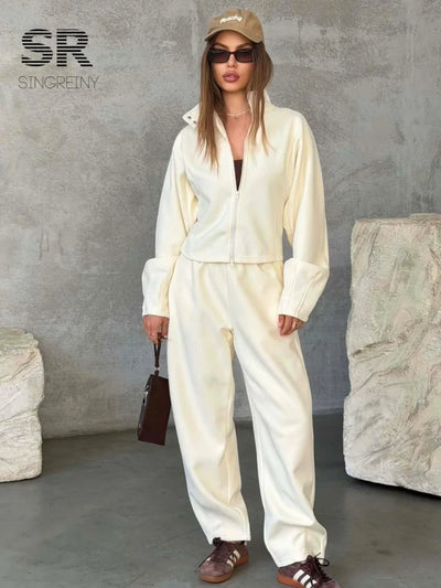 SINGREINY Autumn Stand Collar Casual Sweatshirts Suits | SAMAG