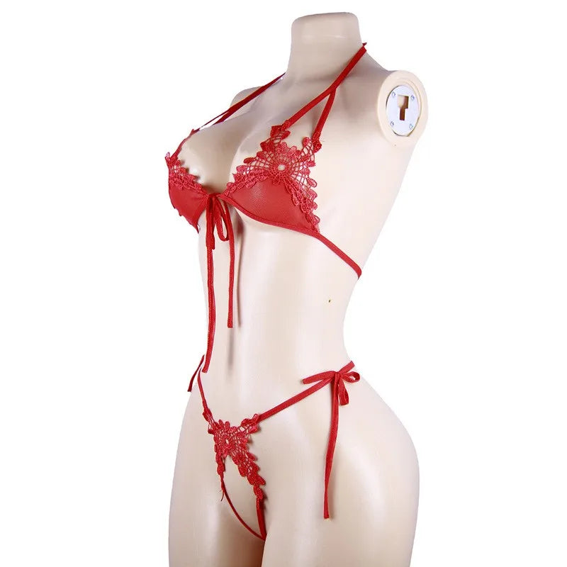 Sexy Crotchless Bra Set New Sexy Lingerie Woman 2 Pieces Transparent Women's Lace Panties Erotic Beautiful Bra And Thong Set