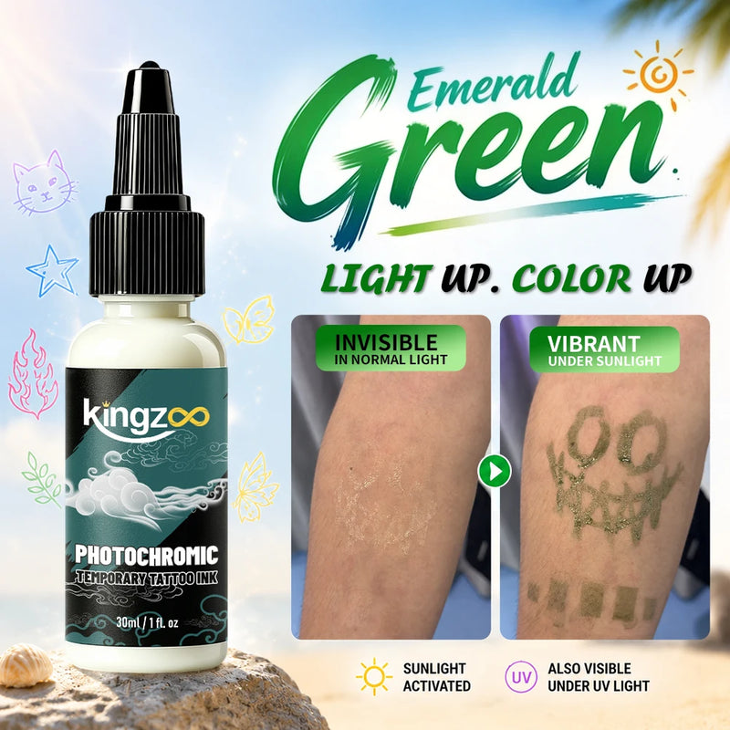 KINGZOO Temporary Tattoo Ink Sun Activated Color Changing Body Art Paint Airbrush Paint for Festival Party Beach Halloween 30ML