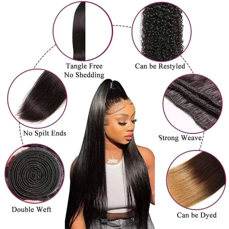 16A Straight Bundles Human Hair 16 18 20 22 Inch Unprocessed Brazilian Virgin Hair Straight Weave Bundle Human Hair Bundles Real Natural Black Human Hair Extensions Bone Straight Human Hair Bundles Double Weft Raw Human Hair