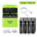 PALO 3400mWh Li-ion 1.5V AA and AAA Rechargeable Batteries with 8-channel magnetic flip charger for 1.5V 2A 3A Lithium Batteries