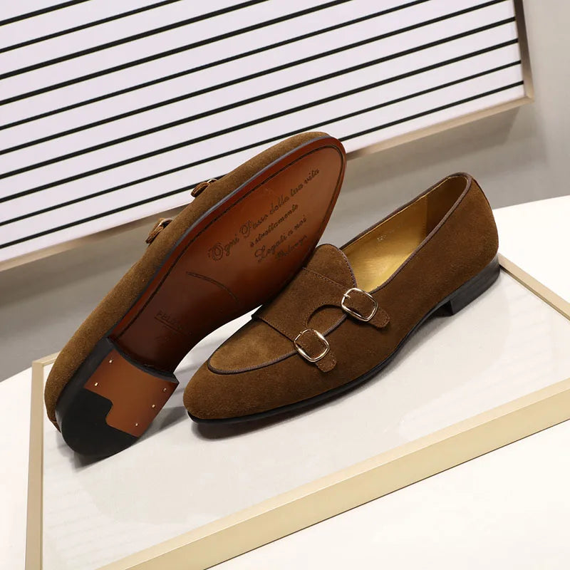 Fashion Design Suede Leather Mens Loafers Black Brown Green Casual Dress Shoes for Wedding Party Monk Strap Men Shoes Size 38-47