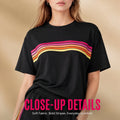 2 Piece Women's Short Set Short Sleeve Crew Neck T Shirt and Elastic Waist Shorts Retro Rainbow Striped Casual Lounge Wear Matching Outfit Relaxed Fit with Curved Hem Side Split for Streetwear Vacation Summer