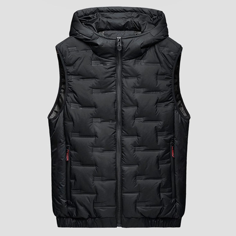 Men Autumn Winter Thickened Waistcoat Hooded Sleeveless Zipper Placket Vest Coat Down Vest Outwear Men's Iinsulated Vest