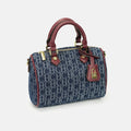 CH Womens Denim Monogram Boston Bag Leather Trim Lock Detail Crossbody Handbag Fashion Top Handle Bag