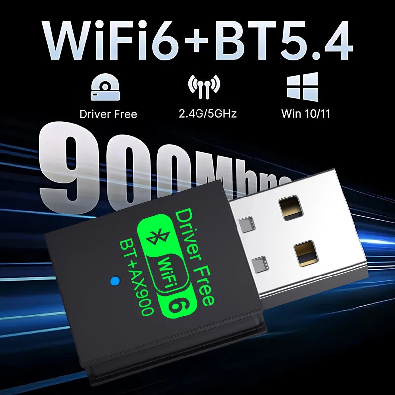 2 IN 1 WIFI6 AX900 USB WiFi Bluetooth 5.4 Wireless Adapter Dual Band 2.4G+5GHz 900Mbps Network Card - Visuel 2 | SAMAG