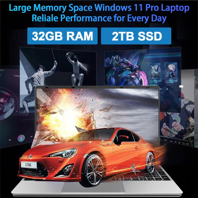 LENO Large-Screen 15.6" Laptop 32GB RAM 2TB SSD Intel 6500Y Office Windows11 Notebook 5000mAh Gamer PC with Backlit Fingerprint