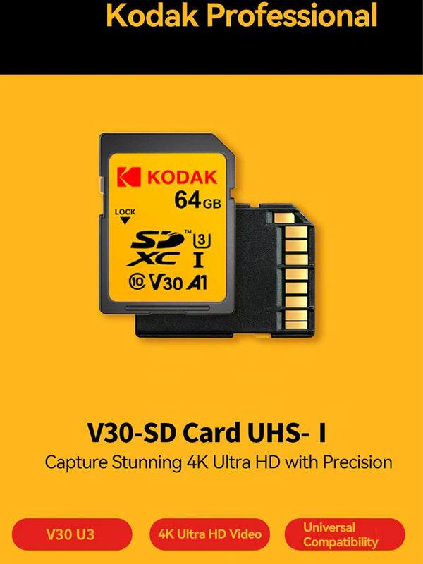 KODAK SD Card High speed SD Card U3 Class10 256GB 128GB 64GB 32G Full Size Flash SD Memory Card High Speed for Camera