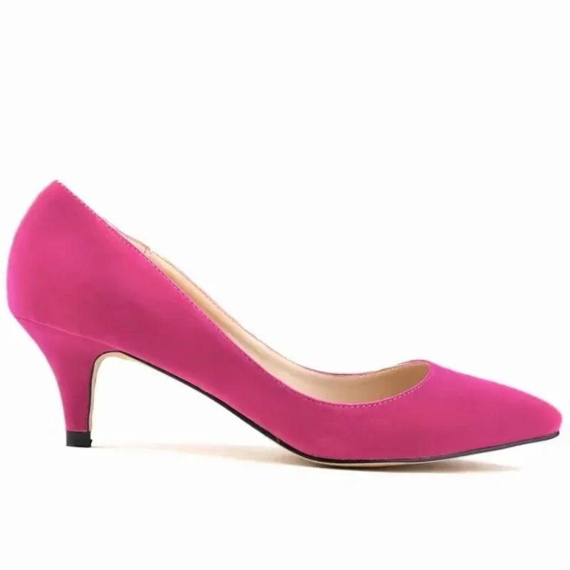 Large Size Women Solid Color Pumps Classic 5cm Low High Heels Breathable Slip On Pointed Toe Stiletto Female Work Wedding Shoes