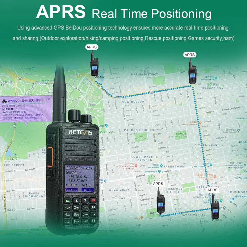 Retevis RT3S Walkie Talkie DMR Radio Long Range Walkie Talkies Camping Ham Radio UHF VHF GPS AES256 Encryption Digital Portable