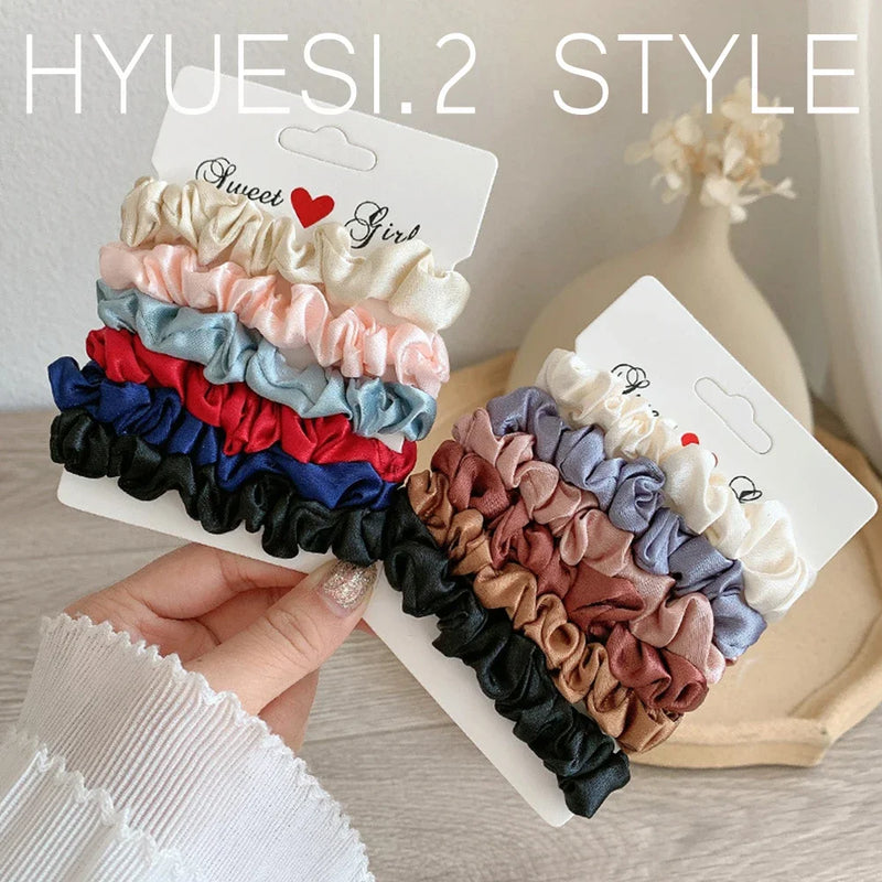 5/6pcs Soft Satin Elastic Scrunchies Set Women Girls Simple Ponytail Holders Imitation Silk Hair Ties Ropes