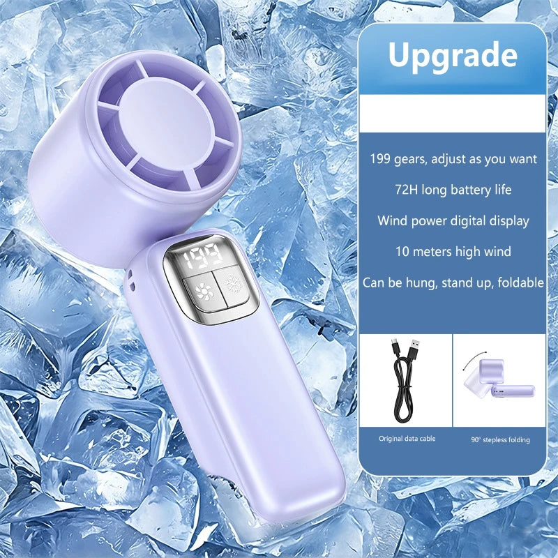 Lenovo Handheld Fan Cooling Ice Cooler Rechargeable USB Brushless Motor 199 High Speed Turbo Jet Fan for Outdoor Travel Office