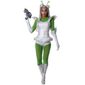 Women Alien Ladies Outer Space Alien Cosplay Outfit Metallic Silver Corset Green Bodysuit Costume for Halloween Carnival