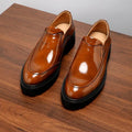 Genuine Cowhide Leather Loafers for Men Glossy Slip on Thick Sole Elevator Formal Casual Dress Shoes for Summer
