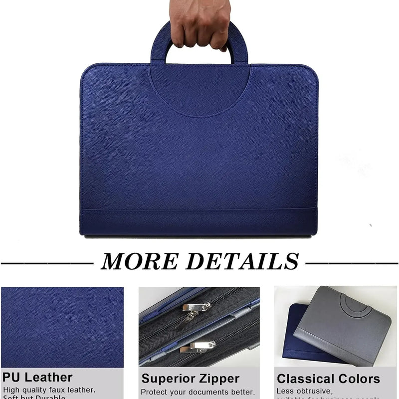 A4 Leather Portfolio Padfolio Refillable 4-Ring Binder with Zipper,Professional Business Document Organizer for Man Women with M