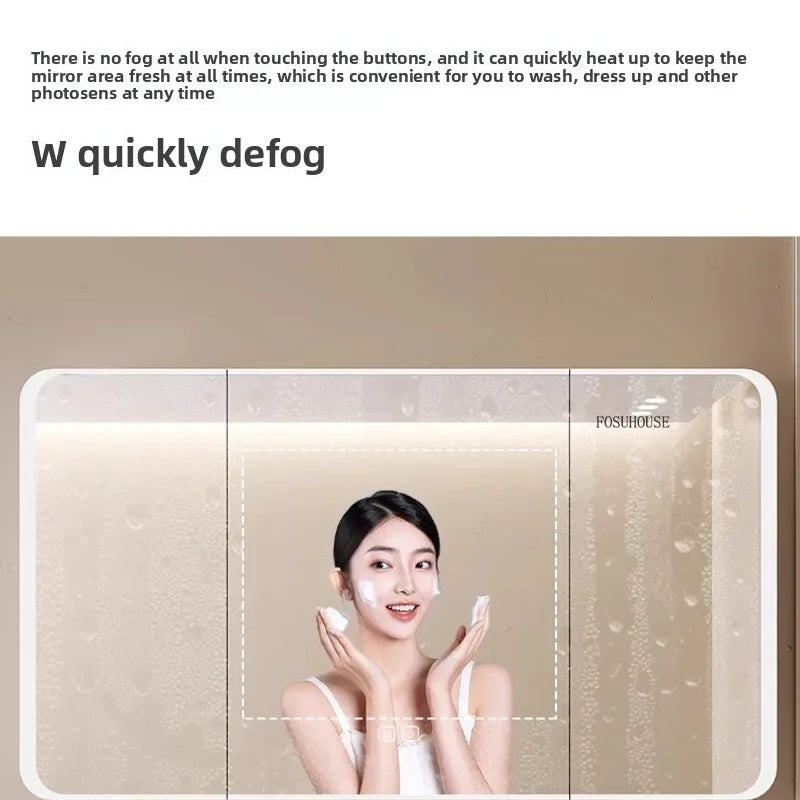 Minimalist Modern Arc-shaped Smart Bathroom Mirror Cabinets Home Furniture Wall-mounted Bathroom Mirror Cabinet with Lighting b
