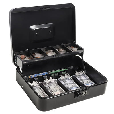 30cm Portable Custom Steel Metal Cash Box Money Boxes Euro Coin Chest With Key Lock Cover Tray Secure | SAMAG