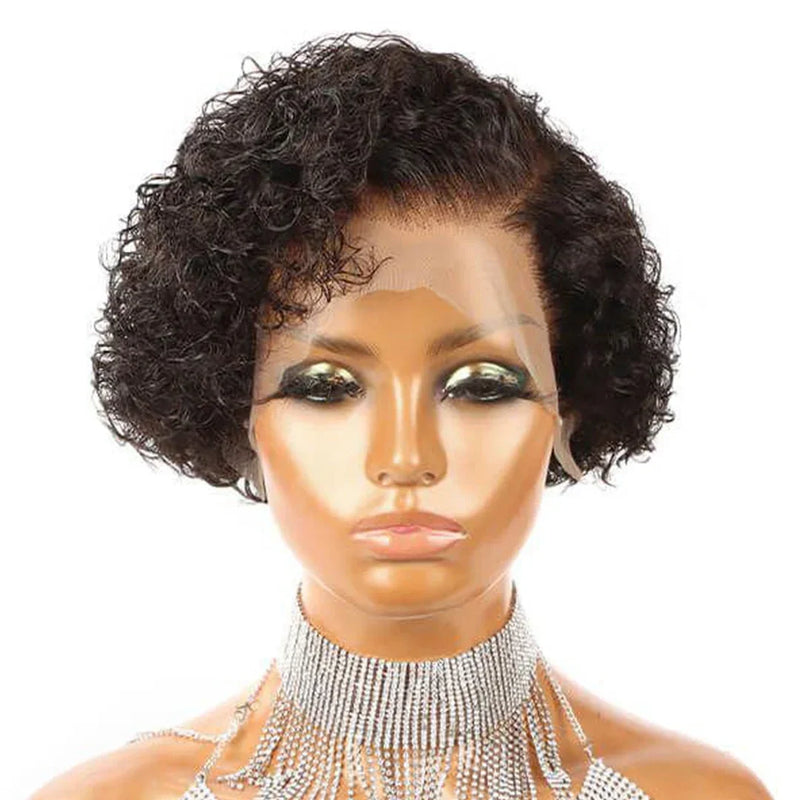 13x4 Lace Wig Side Part Pixie Cut Wigs Virgin Hair Side Part Peruvian Hair Kinky Curly bob Wig Transparent Lace For Black Women