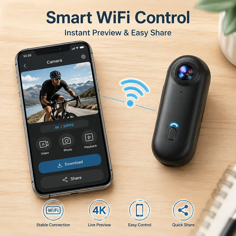 4K/1080P  Mini Magnetic Action Camera HD WiFi Wireless Body Mount POV Holder Bodycam Vlogging Motorcycle Helmet Sports Video Cam