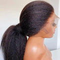 Soft Yaki Natural Black Long Glueless 24Inch Kinky Straight Lace Front Wig For Women With Baby Hair Synthetic Preplucked Daily