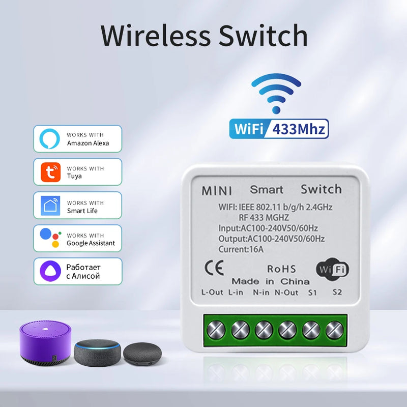 Tuya WiFi Smart Switch 433Mhz Relay Receiver Wireless 1/2/3 Gang 86 Wall Panel Switch APP Control Works with Alexa Google Home