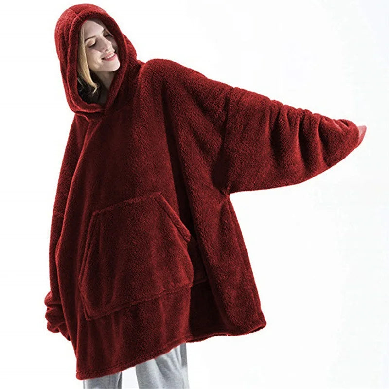 Winter Women Double-faced Fleece Hoodie Blanket Oversize | SAMAG