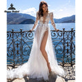 Sexy Appliques A Line Wedding Dresses Deep V Neck | SAMAG