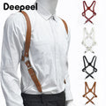 Deepeel 2.5cm Men's Leather Suspenders 2 Clip Hooks Man Elastic Brace Adult Adjust Strap Harness Suspender for Pants Accessories