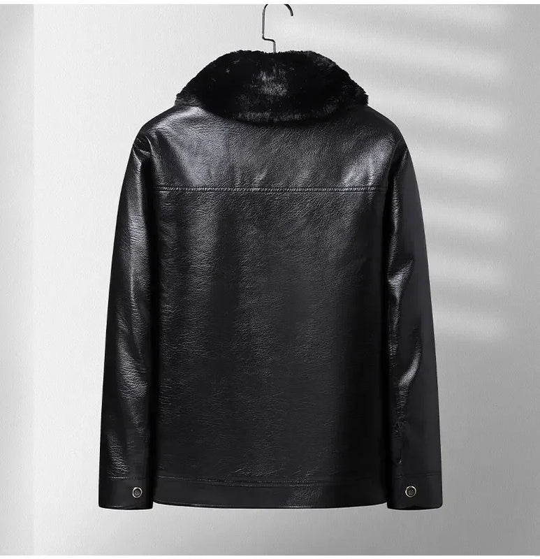 2025Plush Thickened Faux Leather Jacket Men's Fur Collar  Jacket Windproof   Waterproof Business Jacket Winter motorcycle jacket