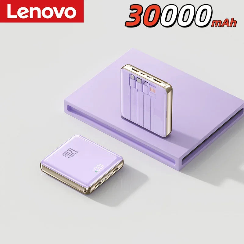 Lenovo New 500000mAh Mini Power Bank Built-in 4 Cables Large Capacity Super Fast Charging External Battery for IPhone Samsung