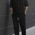 New 2pcs Set Men's Short Sleeve Shirt + Pants Suits for Beach Wear Tracksuit Solid Color Sweatpants Hawaiian - View 5 | SAMAG