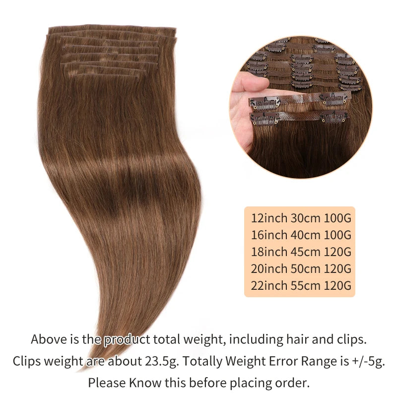 Clip in Hair Extensions 100% Real Human Hair, 12-24Inch 100-120g Clip in Extensions for Women, Invisible Straight Hair
