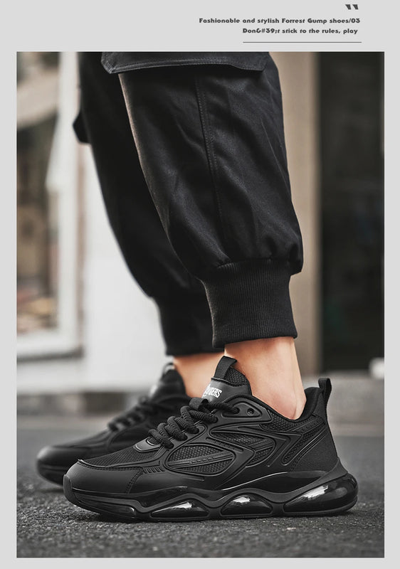 Men's Sports Shoes Trendy Flat Heel Low-top Soft-soled Round Toe Lace-up Large Size New High-quality Solid Color Running Shoes
