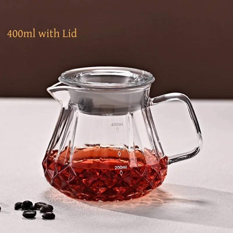 JUSTINLAU Hand Drip Coffee Pot Set High Borosilicate Glass Coffee Brewing Pot Espresso Filter Cups Household Coffee Accessories