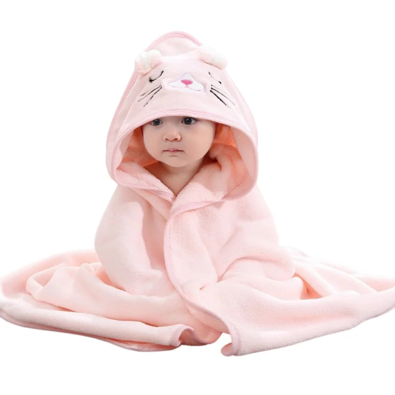Baby Coral Fleece Hooded Bath Towel Bath Towel Newborn Toddler Cartoon Animal Swaddle Wrap Soft Baby Girls Boys Bath Towel
