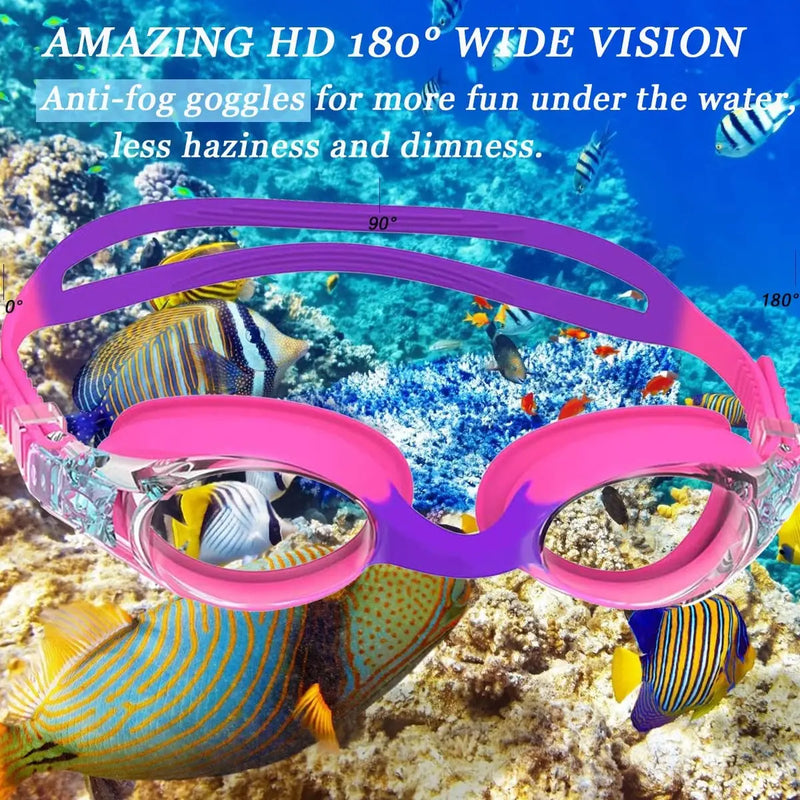 Kids Swim Goggles and Silicone Cap Set with Nose Clip | SAMAG