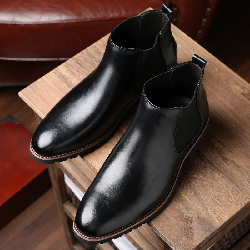 Brown Burnished Genuine Leather Lace Up Chunky Sole Formal Business Office Groom Wedding Daily Wear Shoes Fashion Comfortable