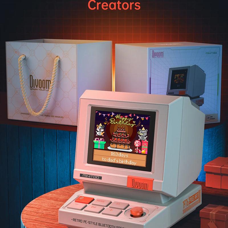 Divoom MiniToo Retro Bluetooth Speaker Portable Pixel Display Music Box Retro Computer Style Speaker Gift